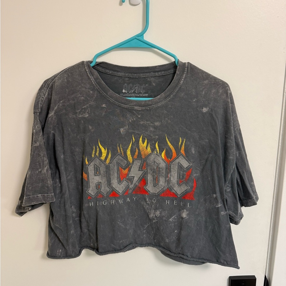 AC/DC Distressed Gray Tee cropped graphic